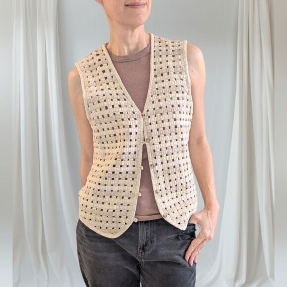 Van Heusen Cottagecore Women's Lattice Vest Cream Medium - Picture 1 of 11
